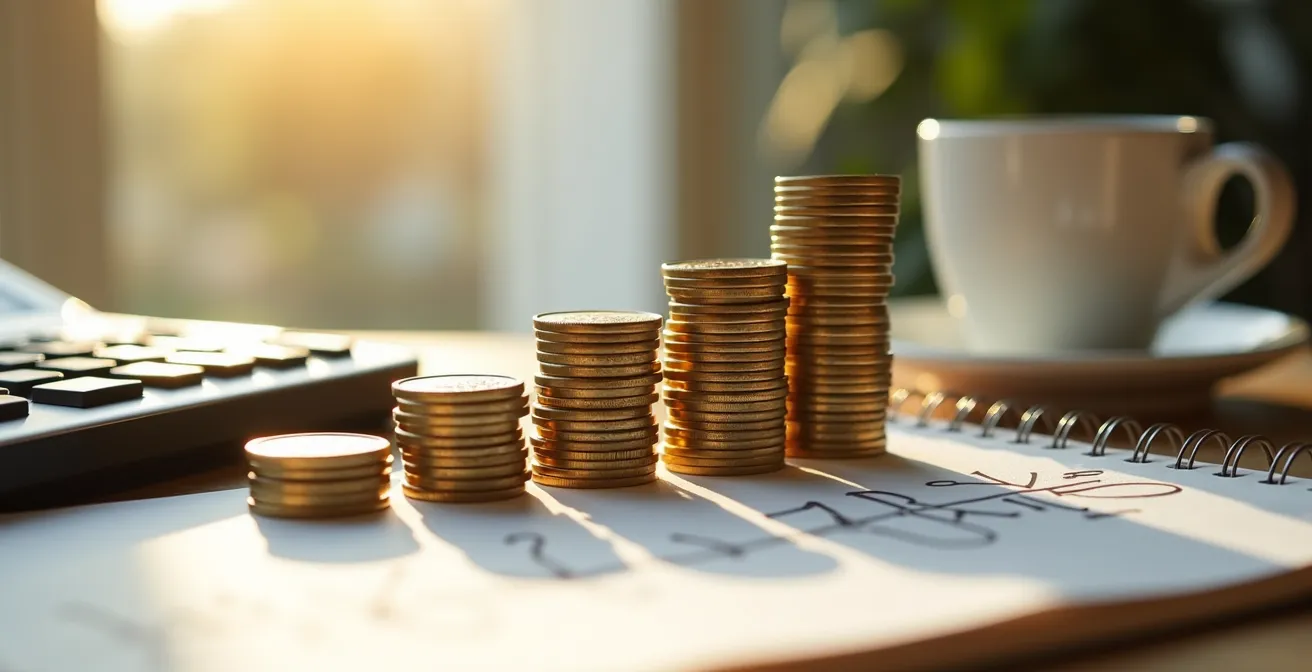 Grafico crescente con monete che si accumulano progressivamente