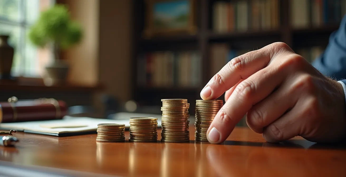 Professionista italiano maturo analizza documenti finanziari nel suo studio con vista panoramica